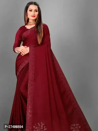 Elegant Maroon Satin Saree With Blouse Piece For Women-thumb0