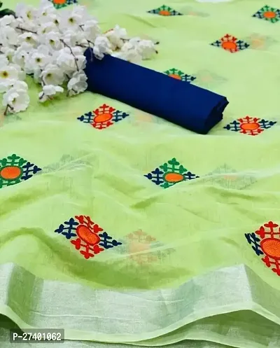 Elegant Green Linen Saree With Blouse Piece For Women