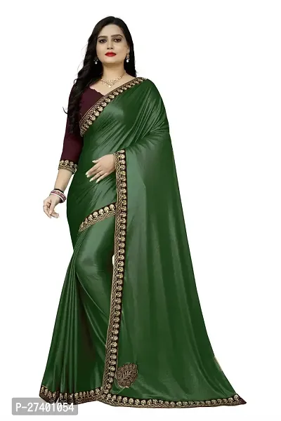 Elegant Green Lycra Saree With Blouse Piece For Women