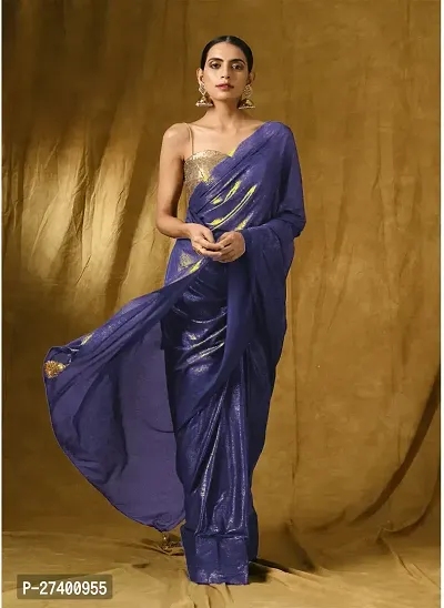 Elegant Blue Lycra Saree With Blouse Piece For Women