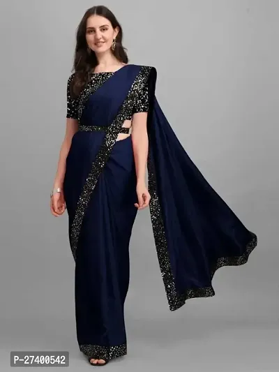 Elegant Blue Silk Blend Saree With Blouse Piece For Women