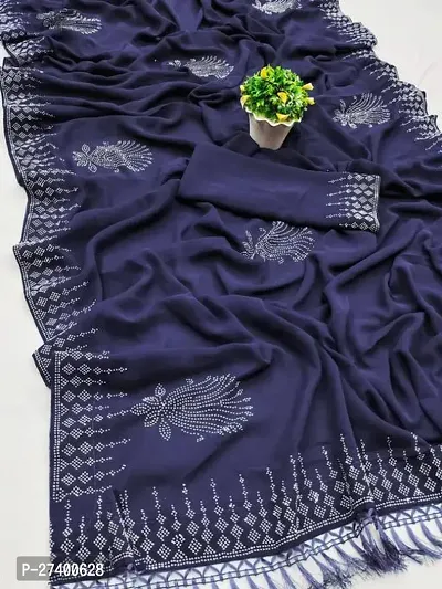 Elegant Blue Georgette Saree With Blouse Piece For Women