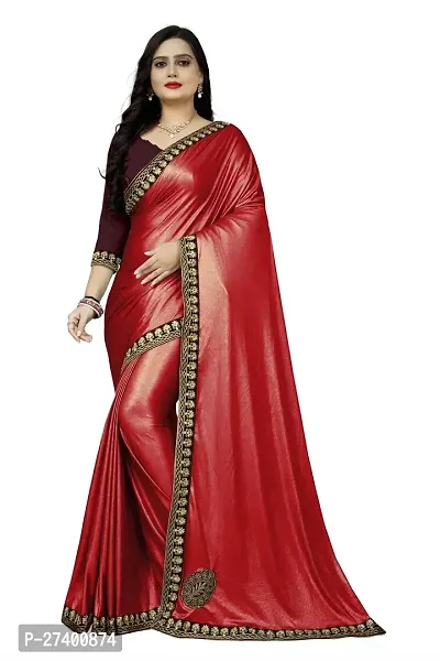 Elegant Red Lycra Saree With Blouse Piece For Women-thumb0