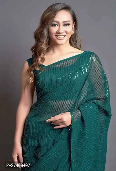 Elegant Green Georgette Saree With Blouse Piece For Women