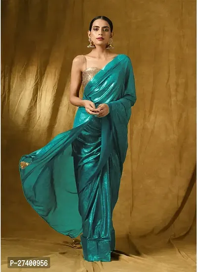 Elegant Turquoise Lycra Saree With Blouse Piece For Women