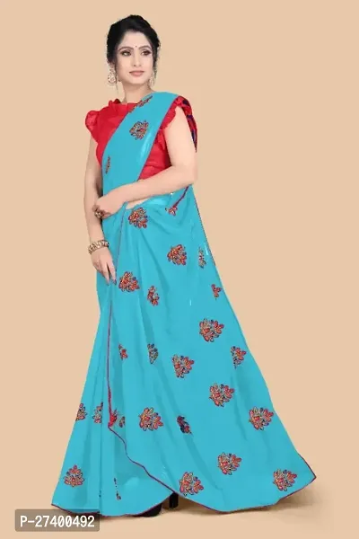 Elegant Blue Georgette Saree With Blouse Piece For Women