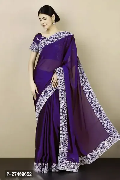 Elegant Blue Georgette Saree With Blouse Piece For Women-thumb0