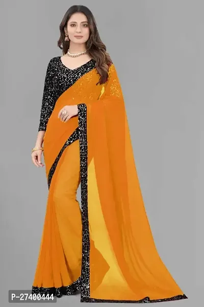 Elegant Yellow Georgette Saree With Blouse Piece For Women-thumb0