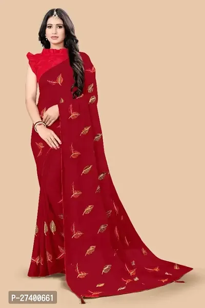 Elegant Maroon Georgette Saree With Blouse Piece For Women-thumb0