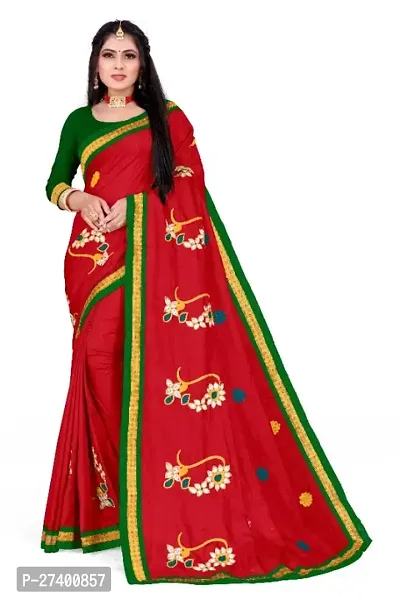 Elegant Red Art Silk Saree With Blouse Piece For Women-thumb0