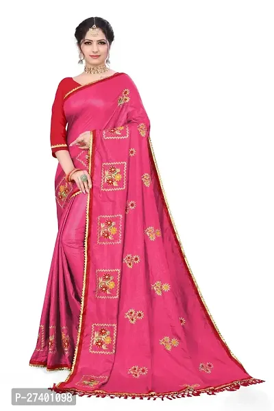 Elegant Pink Silk Blend Saree With Blouse Piece For Women-thumb0