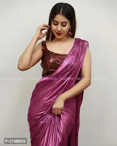 Elegant Purple Lycra Saree With Blouse Piece For Women-thumb0