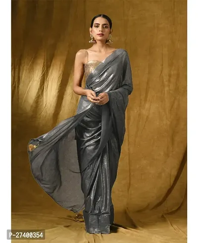 Elegant Grey Lycra Saree With Blouse Piece For Women-thumb0