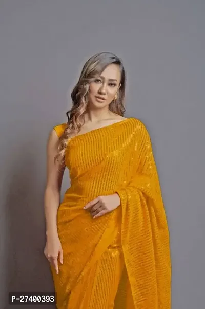 Elegant Yellow Georgette Saree With Blouse Piece For Women-thumb0