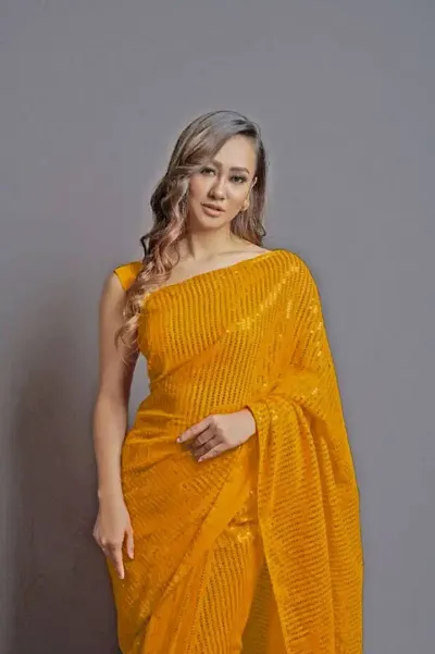 Fancy Georgette Saree With Blouse Piece For Women