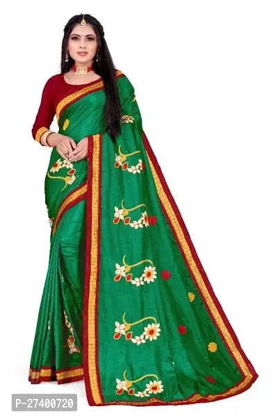 Elegant Green Art Silk Saree With Blouse Piece For Women-thumb0