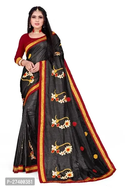 Elegant Black Art Silk Saree With Blouse Piece For Women-thumb0