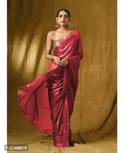 Elegant Maroon Lycra Saree With Blouse Piece For Women-thumb0