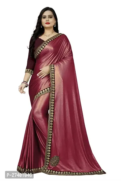 Elegant Maroon Lycra Saree With Blouse Piece For Women-thumb0