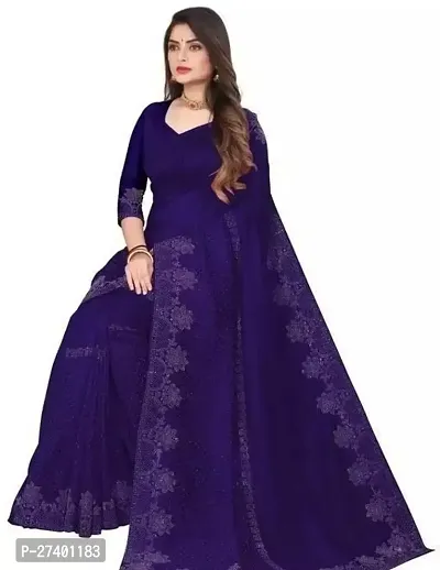 Elegant Navy Blue Georgette Saree With Blouse Piece For Women-thumb0