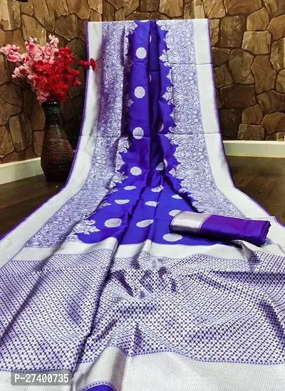 Elegant Blue Silk Cotton Saree With Blouse Piece For Women-thumb0