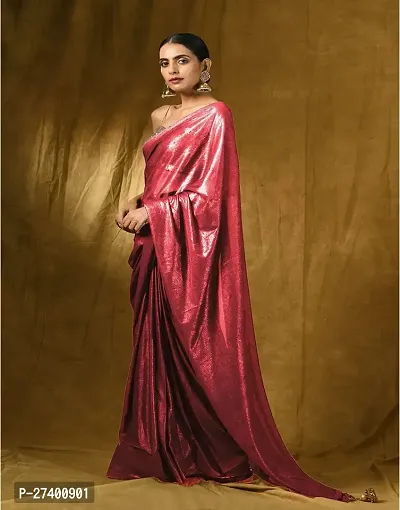 Elegant Red Lycra Saree With Blouse Piece For Women-thumb0