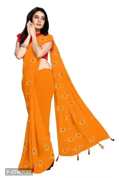 Elegant Yellow Georgette Saree With Blouse Piece For Women