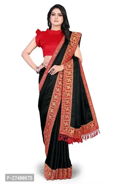 Elegant Black Art Silk Saree With Blouse Piece For Women