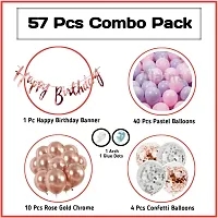 Alaina Happy Birthday Decoration Kit 55 Pcs Combo -1 Happy Birthday Cursive Banner ,4 Pcs Confetti Balloons(Silver & Rose Gold),10 Pcs Rose Gold Chrome Balloons,40 Pcs Pastel Balloons(Pink & Purple)-thumb1