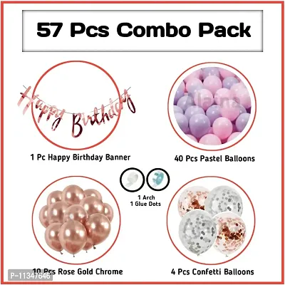 Alaina Happy Birthday Decoration Kit 55 Pcs Combo -1 Happy Birthday Cursive Banner ,4 Pcs Confetti Balloons(Silver & Rose Gold),10 Pcs Rose Gold Chrome Balloons,40 Pcs Pastel Balloons(Pink & Purple)-thumb2