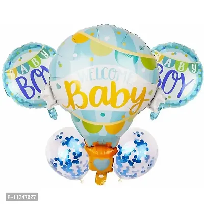 Alaina Welcome Baby Boy Foil Balloons / Baby Shower Balloons / Baby Shower Decoration Combo / Inflatable Baby Balloons / Welcome Party / Maternity Shoot Props - Pack of 5-thumb0