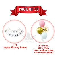 Alaina Happy Birthday Balloons Decoration Kit 55 Pcs - Happy Birthday Banner, Confetti Balloons, Golden Chrome Balloons, White & Pink Balloons-thumb1