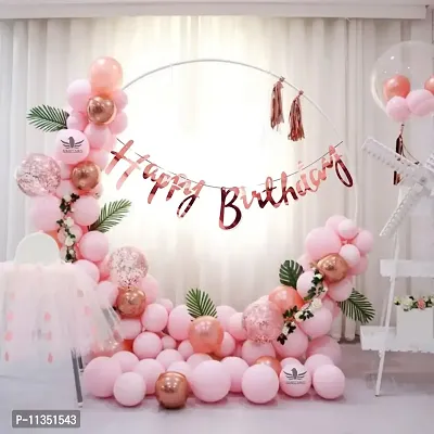 Alaina Happy Birthday Decoration Items 52 Pcs Combo Pack - Happy Birthday Cursive Banner, Metallic Balloons, Pastel Balloons, Balloons Arch Strip for Birthday Celebration | Birthday Balloons for Decoration