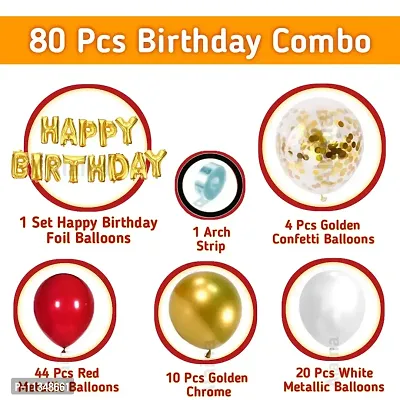 Alaina Red Golden Birthday Decoration Items 80 Pcs for Birthday Celebration Kit for Boys Girls Kids Baby - Happy Birthday Foil Balloons, Confetti Balloons, Chrome Balloons, Metallic Balloons, Arch Strip-thumb2