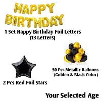 Alaina Happy Birthday Decoration Kit - 1 Set Happy Birthday Helium Foil Letters + 50 Pcs Metallic Balloons (Black & Golden) + 2 Black Foil Stars + Your Birthday Age (46 Happy Birthday)-thumb1