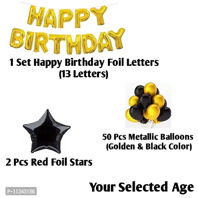 Alaina Happy Birthday Decoration Kit - 1 Set Happy Birthday Helium Foil Letters + 50 Pcs Metallic Balloons (Black & Golden) + 2 Black Foil Stars + Your Birthday Age (46 Happy Birthday)-thumb2