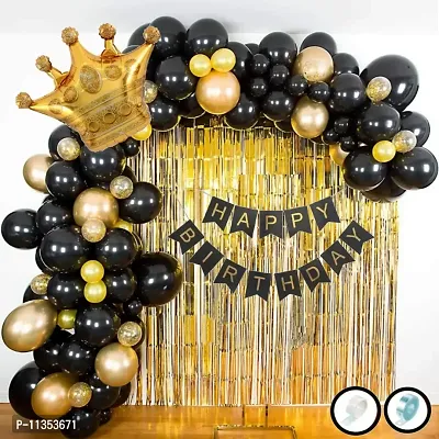 Alaina Black Golden Birthday Decoration Items 60 Pcs for Birthday Celebration Kit for Boys Girls Kids Baby-thumb0