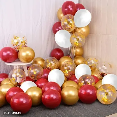 Alaina Red Golden Birthday Decoration Items 80 Pcs Combo - Happy Birthday Foil Balloons, Chrome Balloons, Confetti Balloons, Metallic Balloons, Arch for Birthday Celebration-thumb3