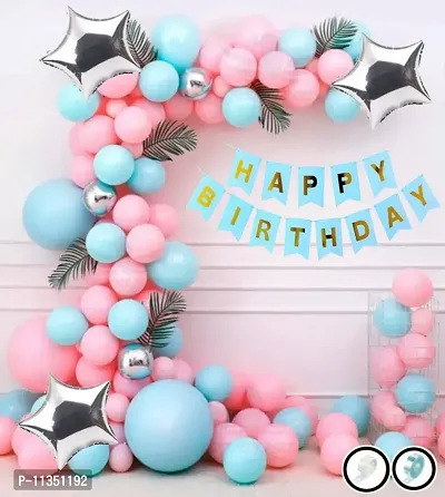 Alaina Happy Birthday Balloons Decoration Kit 51 Pcs - Happy Birthday Banner, Pastel Balloons, Foil Star, Silver Chrome, Arch Strip, Glue Dots Strip.