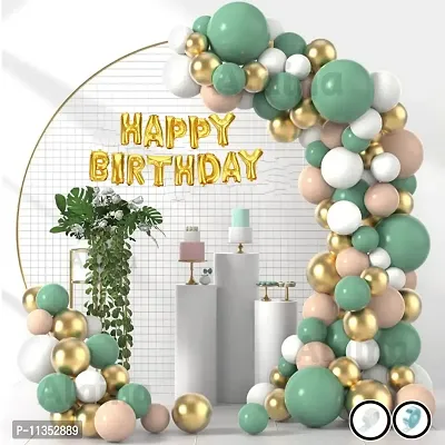 Alaina Happy Birthday Balloons Decoration Kit 63 Pcs - Happy Birthday Foil Balloons, Chrome Balloons, Pastel Balloons, Arch Strip, Glue Dots Strip.