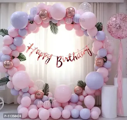 Alaina Pink Purple Birthday Decoration Items 57 Pcs Combo - Happy Birthday Cursive Banner, Confetti Balloons, Rose Gold Chrome Balloons, Pastel Balloons, Arch Strip & Glue Dots for Birthday Celebration | Birthday Balloons for Decoration-thumb0