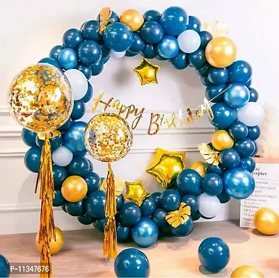 Alaina Happy Birthday Decoration Items Combo Set for Boys Girls Kids 56 Pcs Kit -1 Pc Happy Birthday Cursive Banner, 3 Pcs Golden Confetti, 2 Pcs Golden Foil Star Balloons, 10 Pcs Golden Chrome Balloons, 40 Pcs Metallic Balloons-thumb0