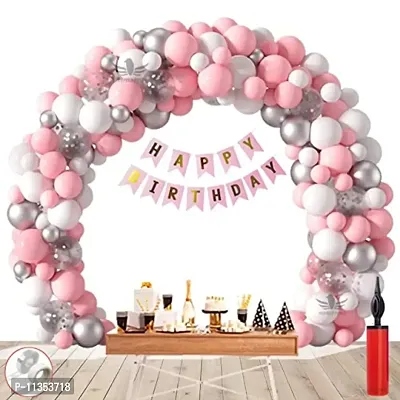 Alaina Happy Birthday Decoration Kit 109 Pcs Combo Pack for Girls Boys Kids - Happy Birthday Banner, Confetti Balloons, Pastel Balloons, Metallic Balloons, Balloons Arch Strip, Glue Dots Strip, Balloons Hand Pump-thumb0