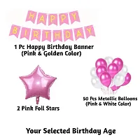 Alaina Happy Birthday Decoration Kit - 1 Pc Happy Birthday Banner (Pink & Golden Color) + 50 Pc Metallic Balloons (Pink & White) + 2 Pink Foil Stars + Your Birthday Age (37 Happy Birthday)-thumb1