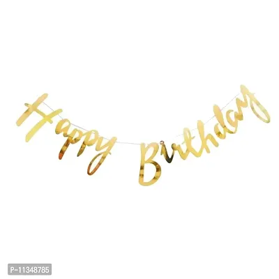 Alaina Happy Birthday Balloons Decoration Kit 46 Pcs - Happy Birthday Cursive Banner, Golden Confetti Balloons, Golden Chrome Balloons, White Pastel Balloons, Arch Strip.-thumb2