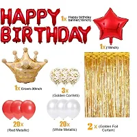 Alaina Happy Birthday Decoration Kit 48 Pcs Combo Pack for Girls Boys Kids - Happy Birthday Foil Balloons, Red Foil Star, Crown Foil Balloon, Golden Fringe Curtains, Confetti Balloons, Metallic Balloons-thumb1