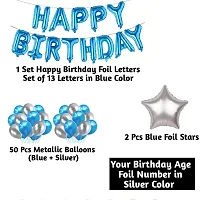 Alaina Happy Birthday Decoration Kit - 1 Set Happy Birthday Foil Letters + 2 Pcs Silver Foil Stars + 50 Pcs Metallic Balloons (Blue + Silver) + Birthday Age Foil Number (16 Happy Birthday)-thumb1