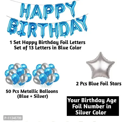 Alaina Happy Birthday Decoration Kit - 1 Set Happy Birthday Foil Letters + 2 Pcs Silver Foil Stars + 50 Pcs Metallic Balloons (Blue + Silver) + Birthday Age Foil Number (16 Happy Birthday)-thumb2