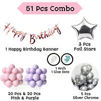 Alaina Happy Birthday Decoration Items 51 Pcs for Birthday Celebration for Boys Girls Kids Baby - Happy Birthday Cursive Banner, Pastel Balloons, Foil Star, Chrome, Arch Strip, Glue Dots Strip (Pink & Purple)-thumb1