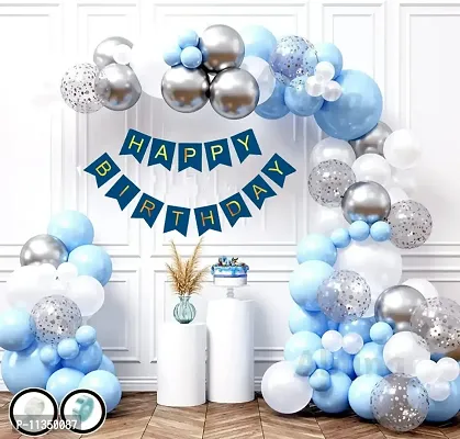 Alaina Happy Birthday Decoration Items 62 Pcs Combo Pack - Happy Birthday Banner, Metallic Balloons, Pastel Balloons, Balloons Arch Strip for Birthday Celebration | Birthday Balloons for Decoration